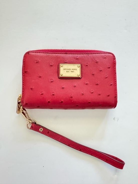 Michael Kors Handbags - Michael Kors Red Ostrich Leather Small Wallet Wristlet Zip Around